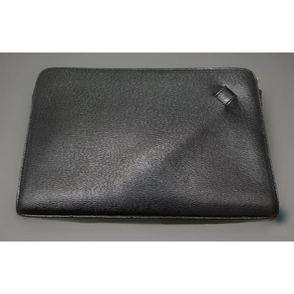 Vtg S.T. Dupont Paris Pouch Men's Black Textured Leather Carry All Bag *no strap